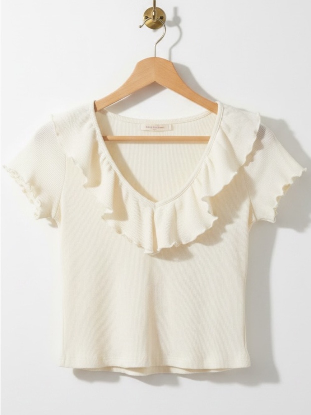 Wilfred Aritzia Danette Ruffle Ribbed Crop White Top Size S